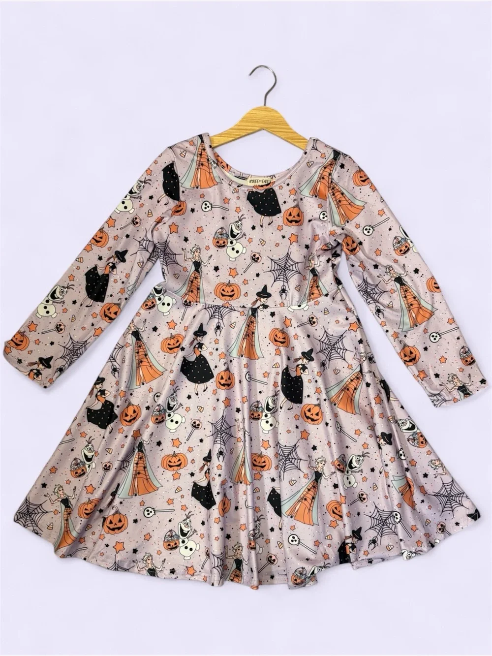 Rylee Faith Fall Halloween Frozen Inspired Print Pumpkin & Webb Dress 7T